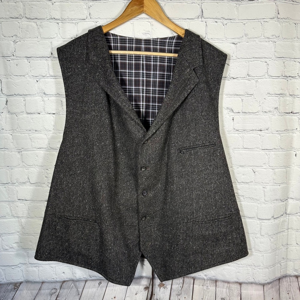 Kroon Mens Herringbone‎ Tweed Corduroy Back Waistcoat Vest Grey Brown 3XL